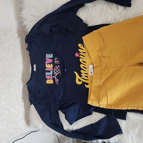 Big girls mustard pants and 2 navy blue Tops set - Picture 3 of 10